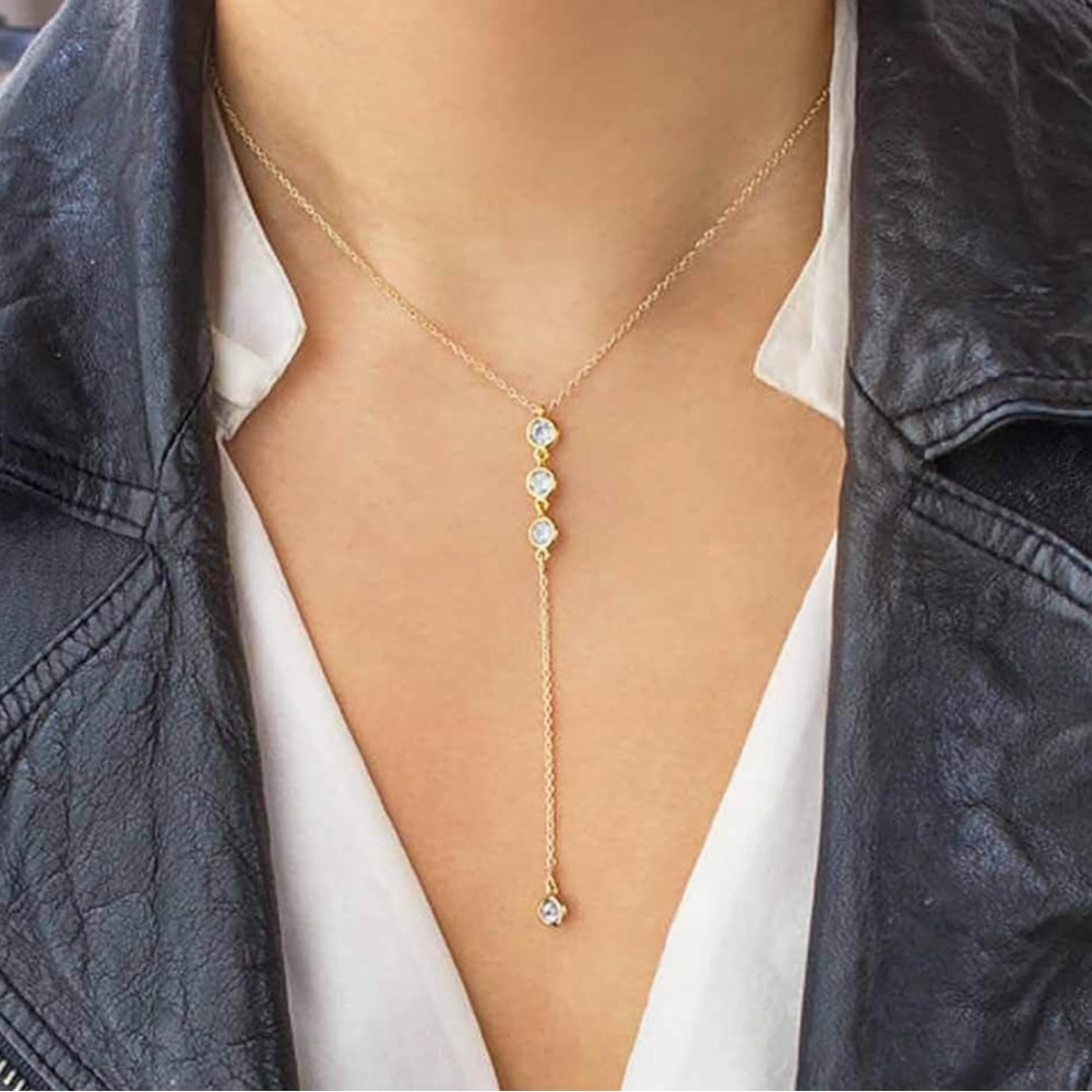 Elegant Gold and Silver Drop lariat Y Necklace with faux rhinestones